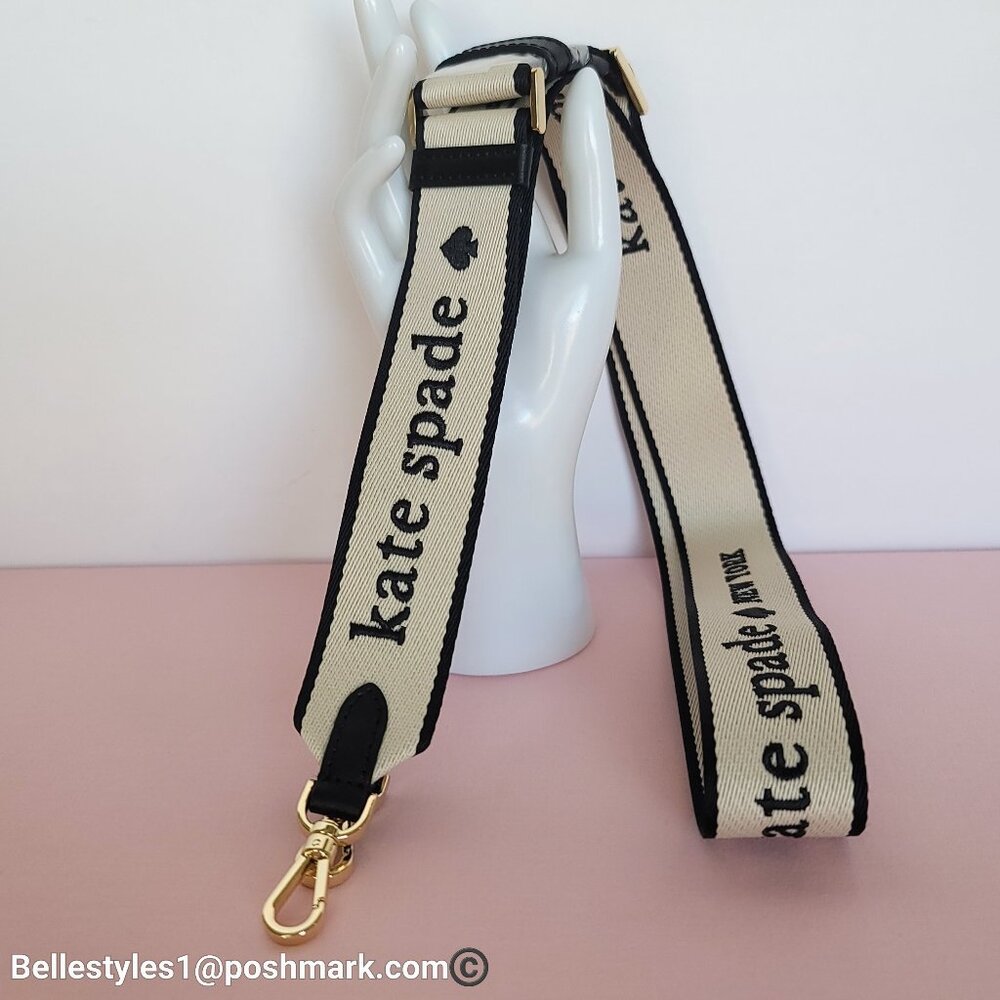 KATE SPADE Webbing Bag Strap with Embroidered Logo- Light Natural color ⭐